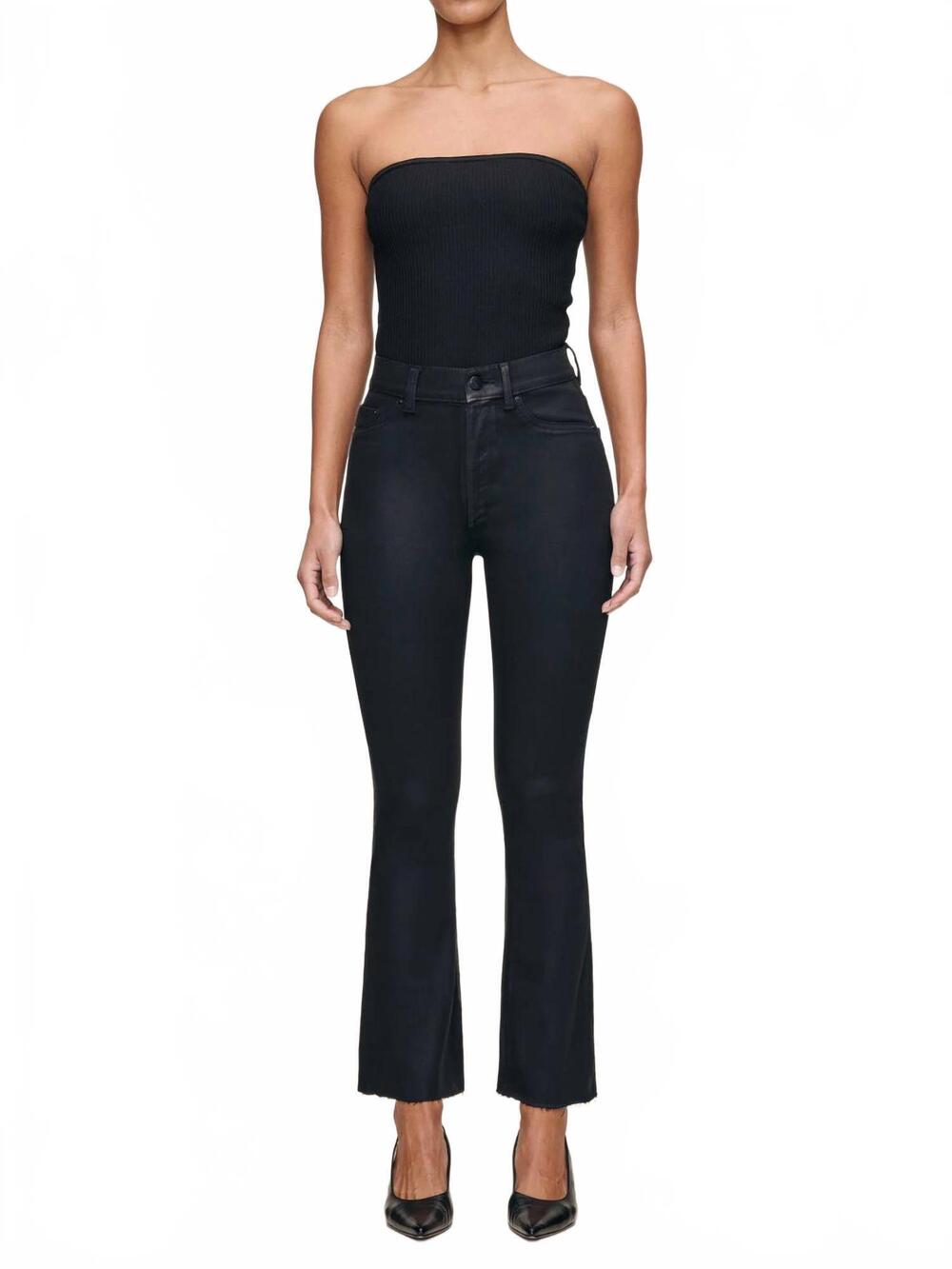 NEW DL1961 - WOMEN'S bridget boot high rise instasculpt crop jeans in coated bla